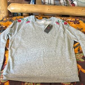 Gray Sweater with Floral Embroidery